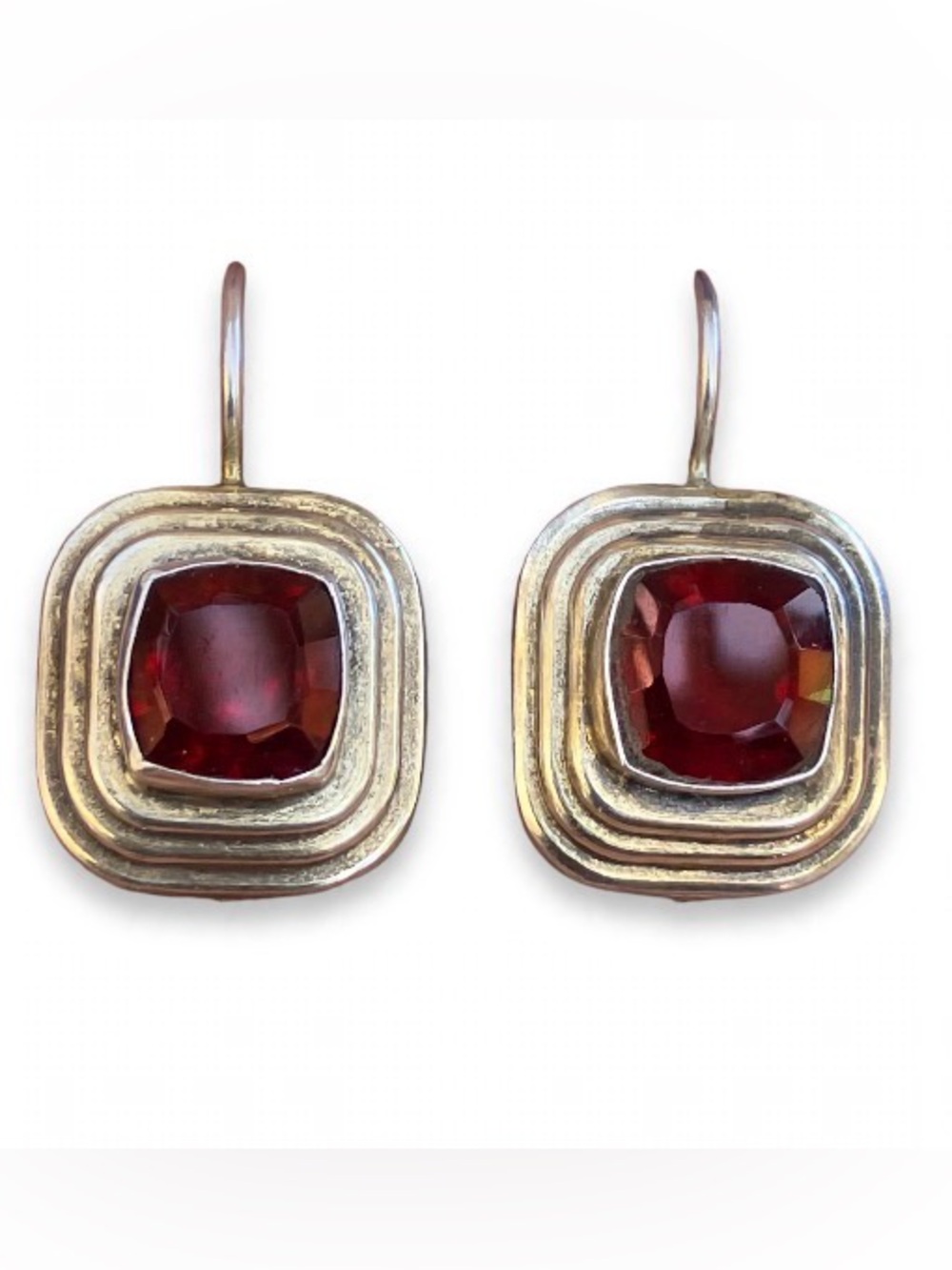 Sterling Silver Garnet Drop Earrings